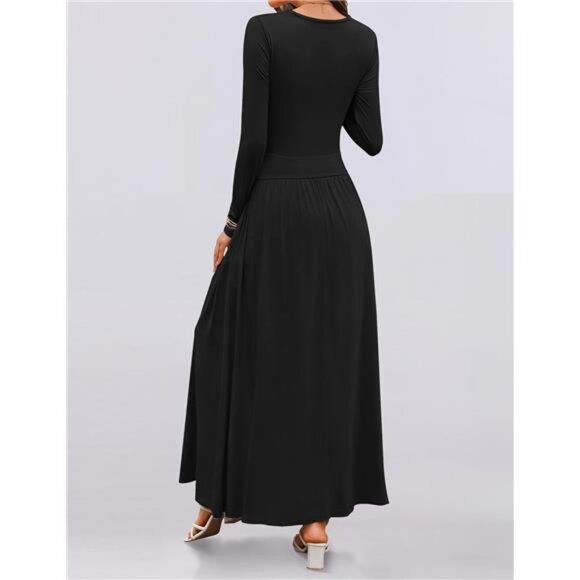 Women's Fall Long Sleeve Crewneck Maxi Dress - Casual Knit Slim Swing - Picture 5 of 7